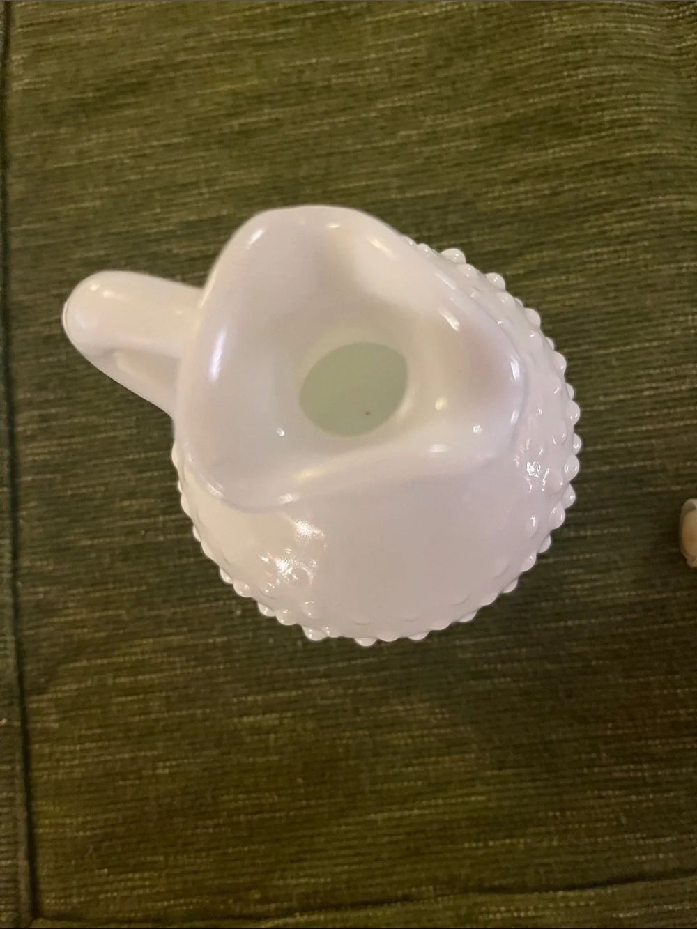 Vintage vanity accessories . Hobnail  bottle and  a trinket Dish w/ ruffled edge